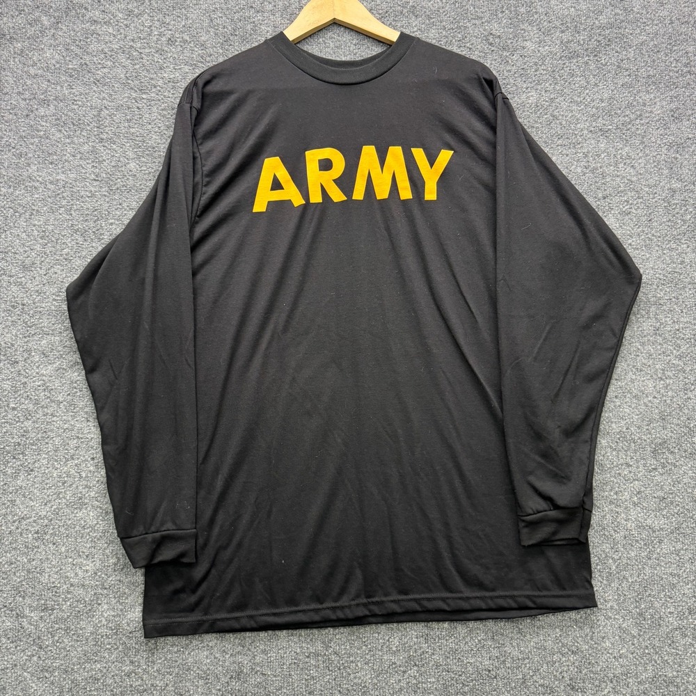 US Army APFU T-Shirt Mens Large Black Long Sleeve Moisture Wicking Athletic